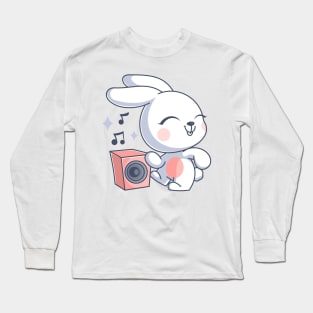 Cute bunny dancing and listening to music Long Sleeve T-Shirt